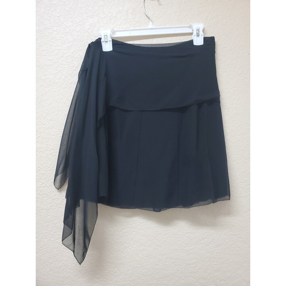 Elie Tahari Black Silk Lightweight Asymmetrical Layered Mini Skirt Sz 2 Women's